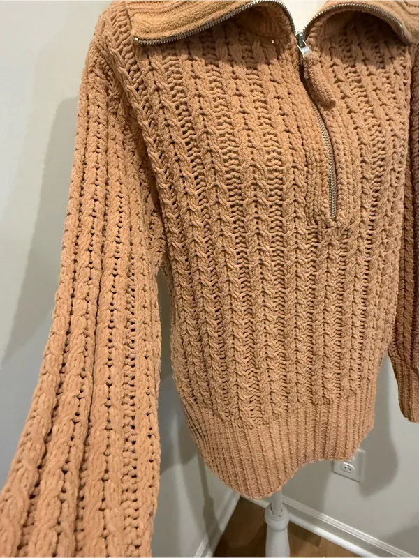 aerie Camel Cable-Knit Half-Zip Turtleneck Sweater - Image 2