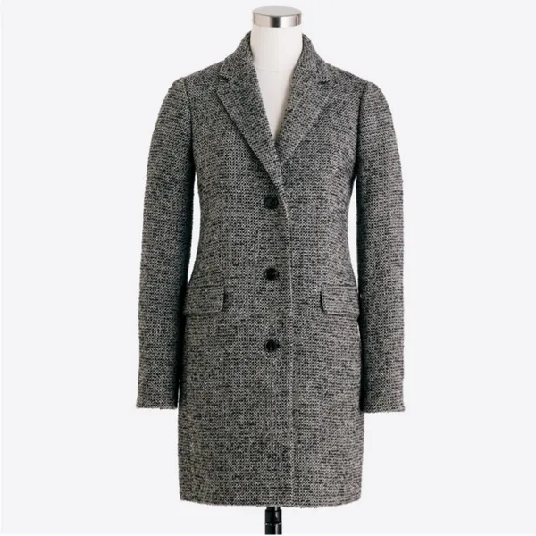 J Crew‎ Tweed Topcoat Coat Womens Size 2 Grey Black H1493 - Image 2