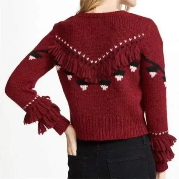 LoveShackFancy Atlas Fringe‎ Crop Red Baby Alpaca Wool Blend Sweater Size Small - Image 3
