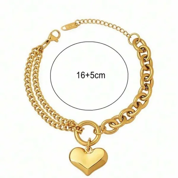 NWT Stainless Steel Love Heart Pendant Detail Gold Plated Bracelet - Image 2
