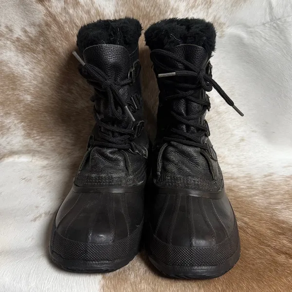 Sorel Manitou Black Leather Snow Boots Womens‎ Sz 9 A22 - Image 2