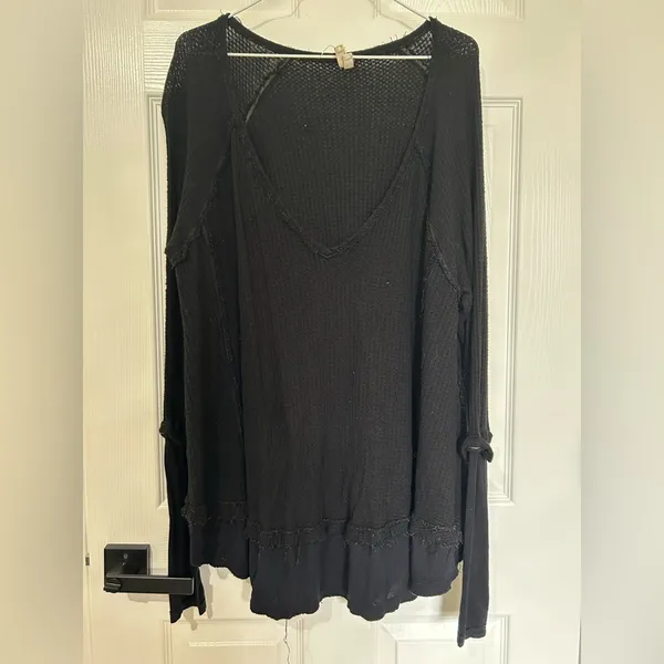 We the Free People Black Laguna oversized long sleeve shirt distressed used Med - Image 4