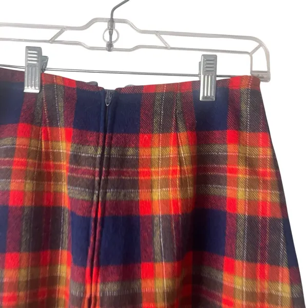 Vintage 90s Size XS Wool Blend‎ Red Plaid Academia Tweed Above Knee Skirt - Image 5