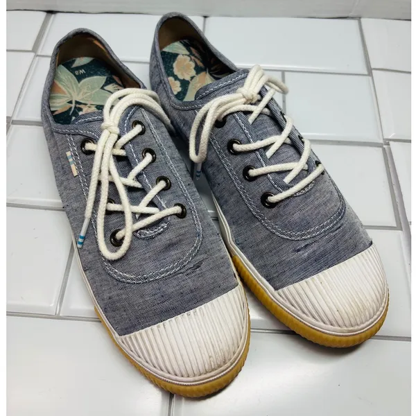Toms Carmel Sneakers Womens Size 8 Blue Good Distressed Majolica Canvas - Image 2