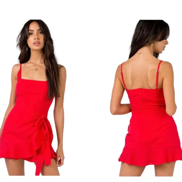 Princess Polly Love Lane Mini Dress Red Wrap Style Femme Ruffles NWT 0 - Image 8