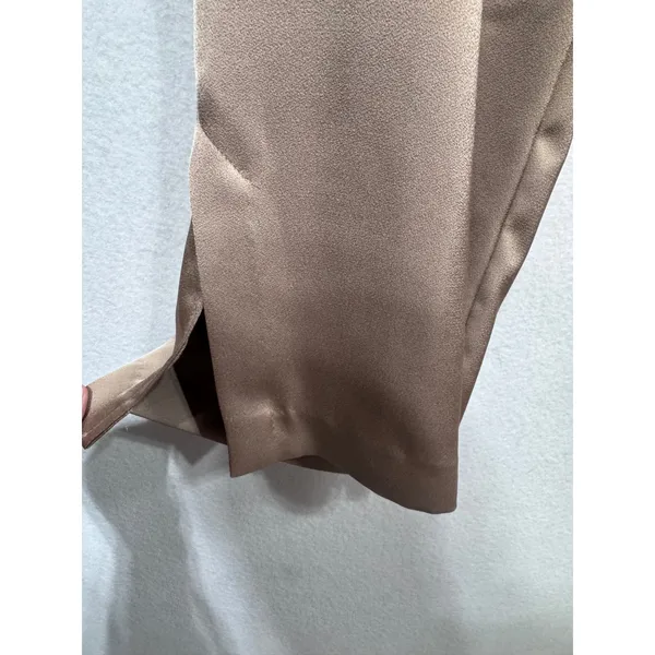 H&M Taupe Straight‎ Leg Dress Pants Women's US 12 High Rise Slit Hem - Image 3