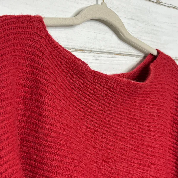 Free People Oversized Red Knit Sweater Slouchy Dolman Sleeves Size Medium - Image 6
