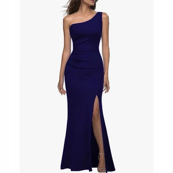 MUSHARE Womens XL One Shoulder Bodycon Mermaid Split Cocktail Dress Navy Blue - Image 3