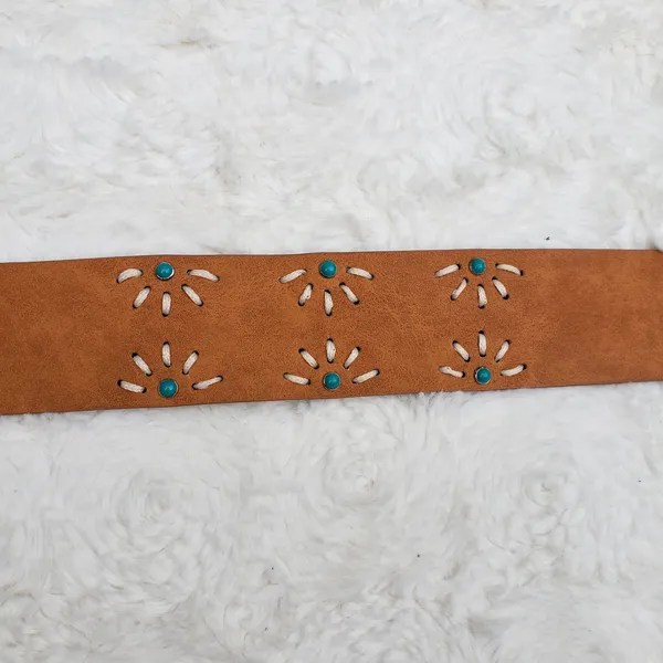 Brown vegan Leather Belt Size 13 Large Bohemian Boho Southwestern Style - Image 2