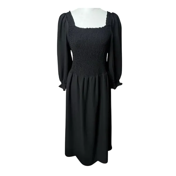 Nanette Lepore Black Smocked Peasant Midi Dress 12 - Image 2