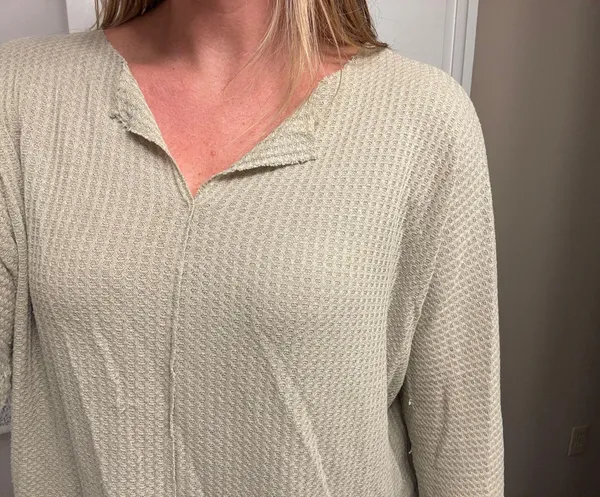Long Sleeve Slight V Neck Top Size M - Image 3
