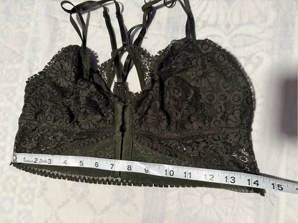 aerie joy Olive Lace Front-Closure Bralette size L NON PADDED. - Image 8