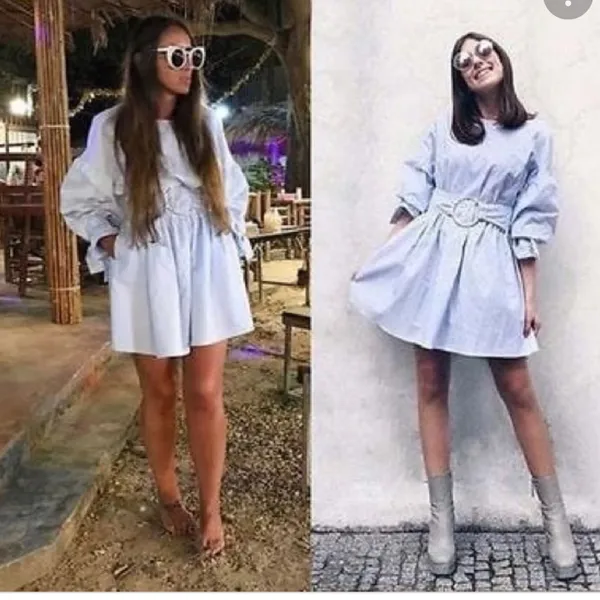 Zara blue oversized belted short dress - Image 2