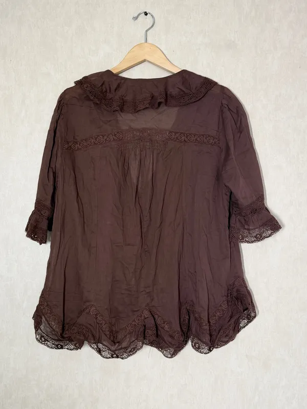 Free People Women’s Isn’t She Lovely Tunic Top Sheer Boho in Chocolate Lava M - Image 7