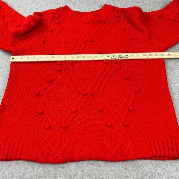 Ava & Viv Cable Knit Pom Pom Sweater‎ In Red Women's Size 2X - Image 9