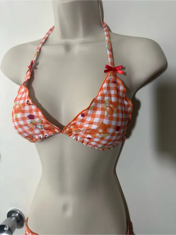 Orange Gingham Floral Ruffle Bikini - Women Swim - Image 6