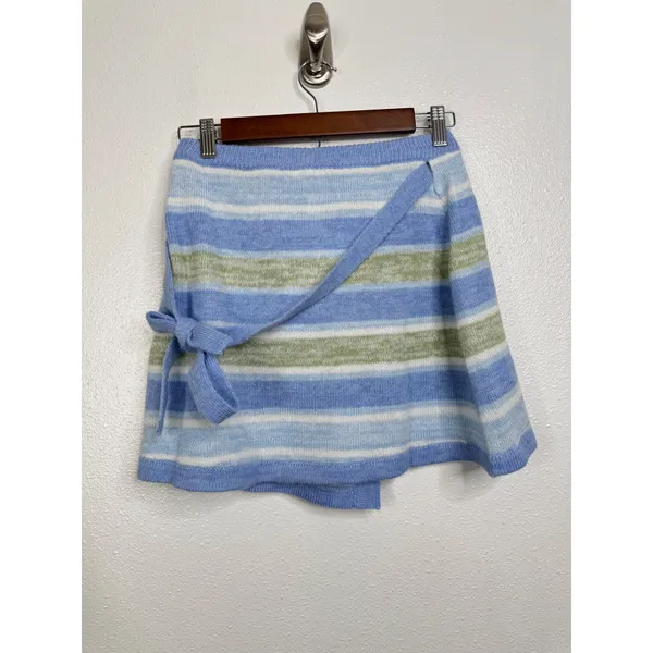 Sabo Skirt Blue Green Striped Knit Wrap Mini Skirt XS‎ NEW - Image 4