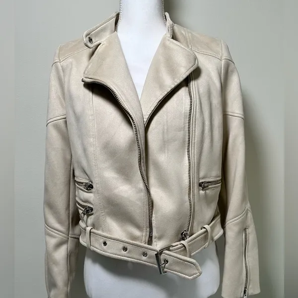 Zara Cream faux suede Biker Jacket - Image 3