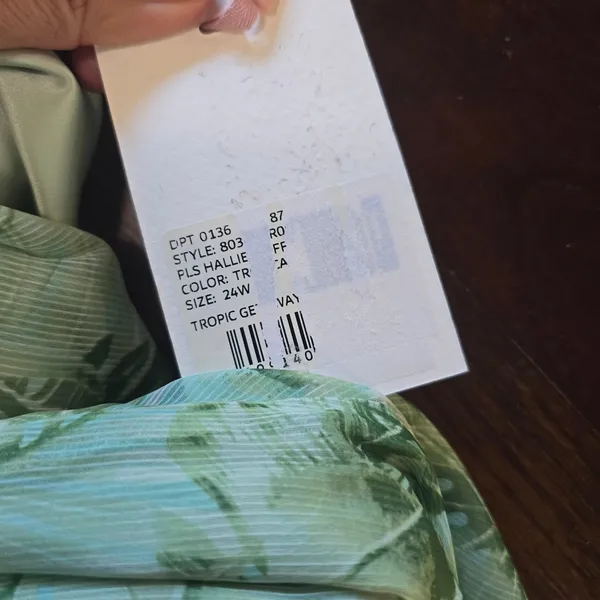 Alex Marie NWT Maxi Dress Green Palm Leaf Print Long Sleeve Faux Wrap Size‎ 24 - Image 4