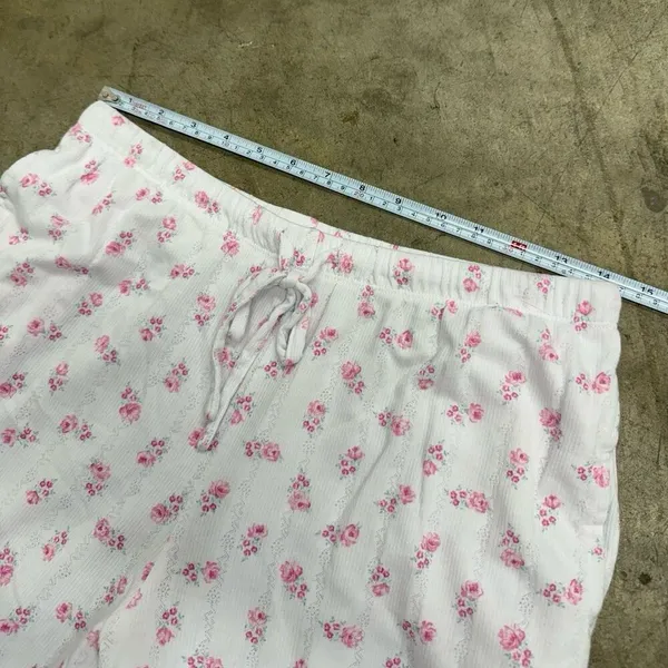 Vintage pointelle coquette rose floral ruffled pj pants - Image 4