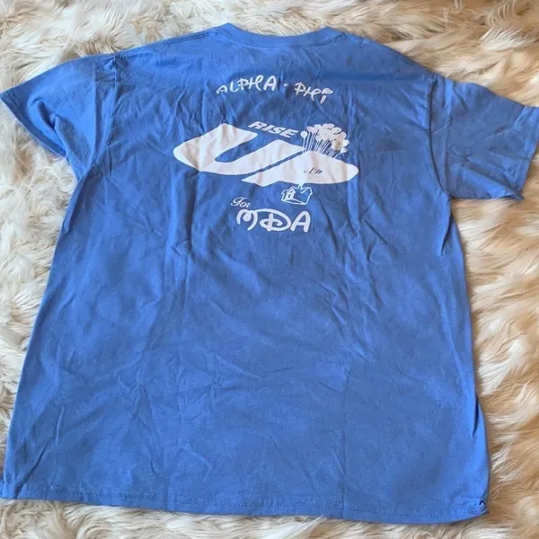 Alpha Phi Blue Rise Up for MDA Charity Graphic Tee Gildan Sorority Size L - Image 2