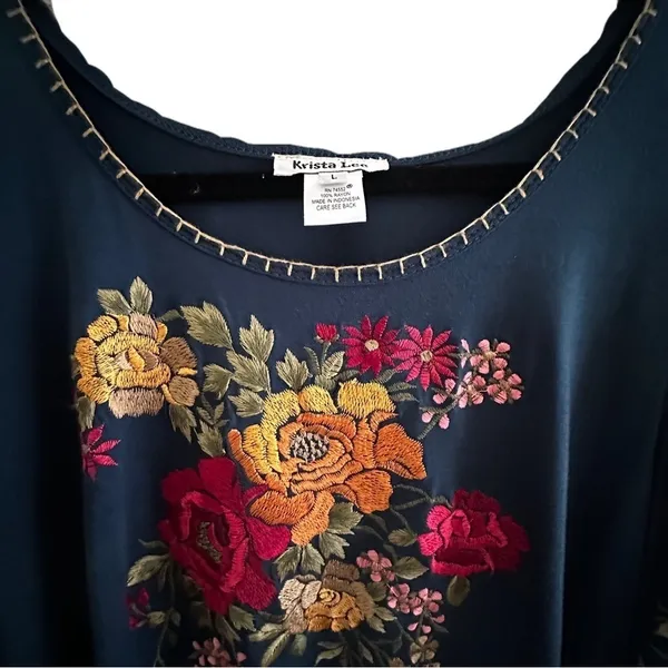 Krista Lee Cold Shoulder Sleeves Boho Embroidered Floral Dress Size Large - Image 11