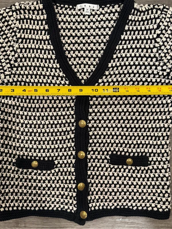 Cabi Coco Women’s Cardigan Sweater Black & White Waffle Knit Button Size Medium - Image 5