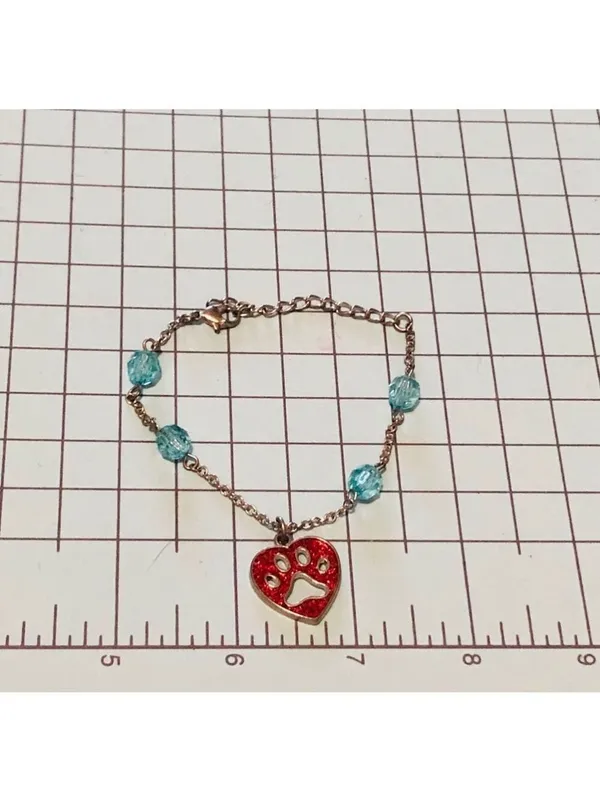 Vintage Dog Lover Paw Print Charm Bracelet Turquoise Red - Image 3