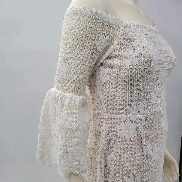 The Room Lace Dress Juniors L Ivory Off Shoulder Bell Sleeve Bridal Graduation - Image 9