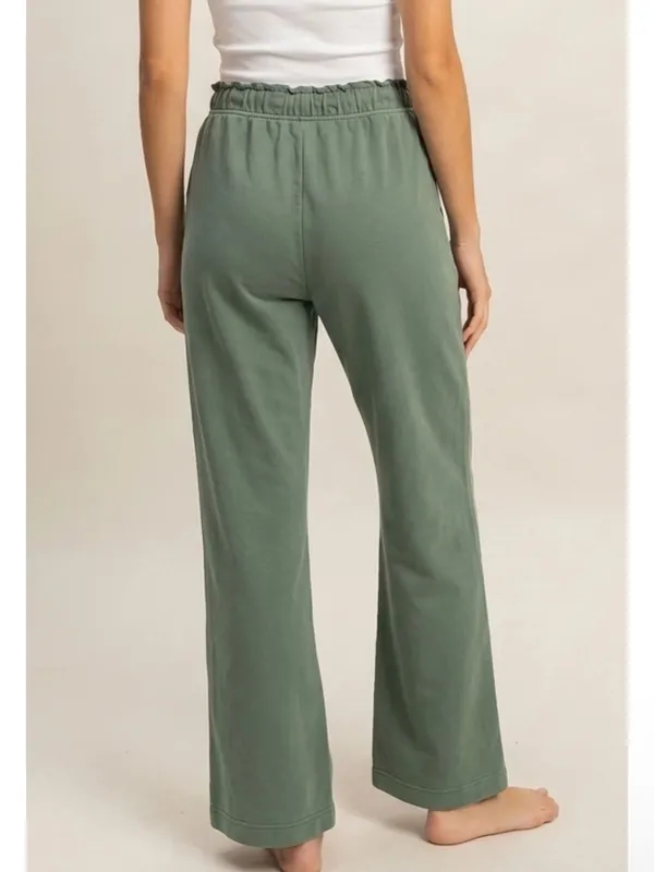 NEW Double Zero Gray Green 100% Cotton Wide Leg Flare Pants - Image 6
