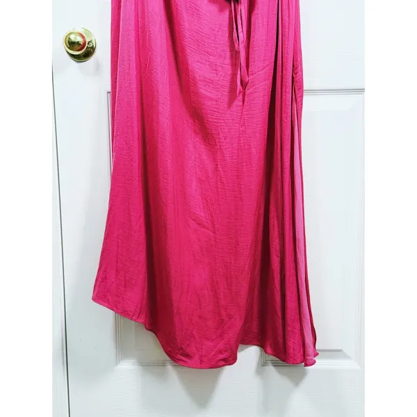 Lulu's Womens Satin One Shoulder Maxi Dress Belted S Pink Wedding Guest Event - Image 5