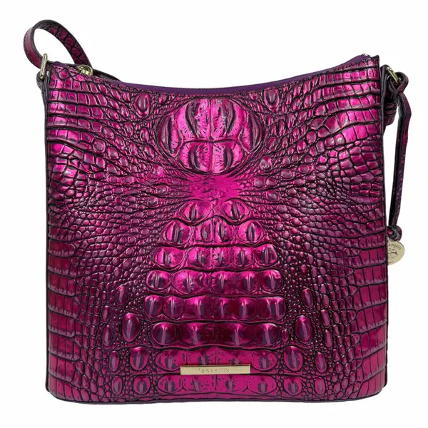 Brahmin Katie Crossbody Bag Metallic Pink Leather Crocodile - Image 8