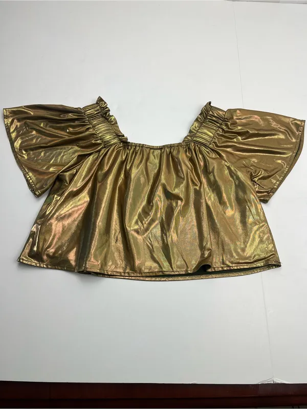 Queen Of Sparkles Metallic Gold Flutter Top Women's XS Cropped *TINY FLAW - Image 9