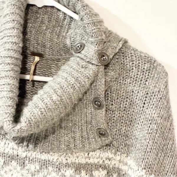 Free People Fairisle Split‎ Neck Wool Blend Sweater Gray Ivory Size Medium - Image 4