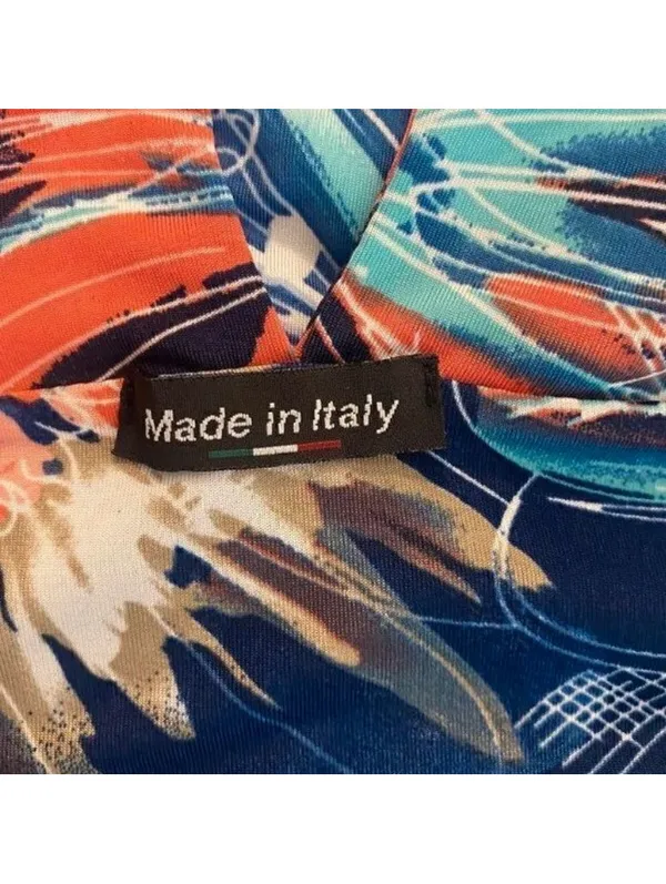 Made in Italy Tropical Floral Midi Dress | Blue Wrap Style | Size Small - Image 3