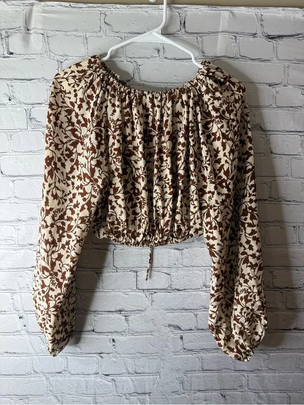 Matteau floral silk crop top size 2 Brown - Image 2