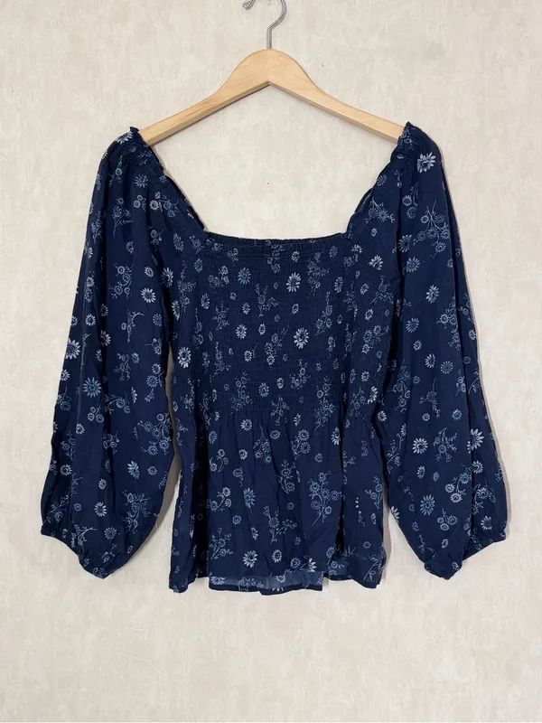 Madewell Women’s Lucie Smocked Peplum Top Square Neck in Floral Print 8 - Image 5