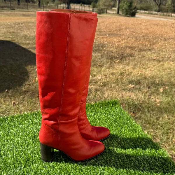 Free People Grayson Red Knee High Boots Leather EU 37 Block Heel - Image 3