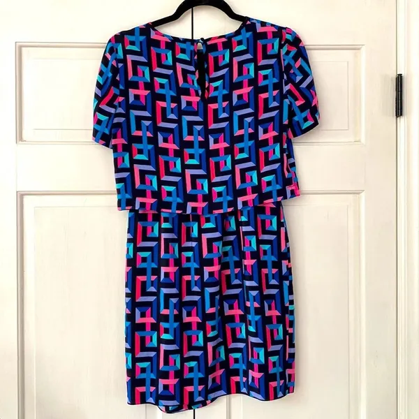 Amanda Uprichard Geometric Bright 80s Style Dress One Piece Two Piece‎ Look Silk - Image 3