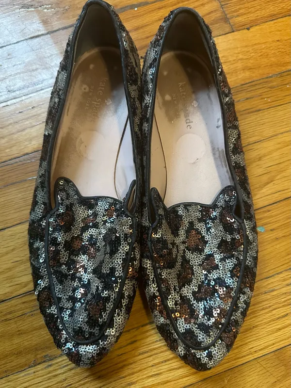 Kate Spade New York "Caty" Animal Leopard Print Sequin Flats Loafers Mobwife - Image 4