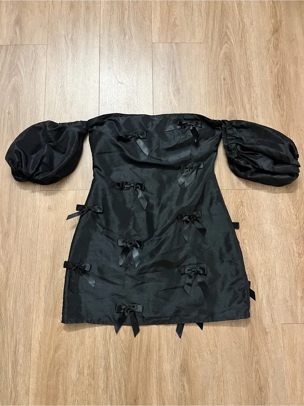 HUTCH by Anthropologie Bow Off The Shoulder Mini Dress in Black - Image 4