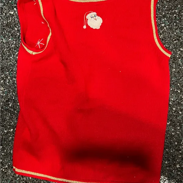 Women's Red Ugly Christmas Sweater Vest With Santa & Christmas Tree Small (4-6) - Image 4