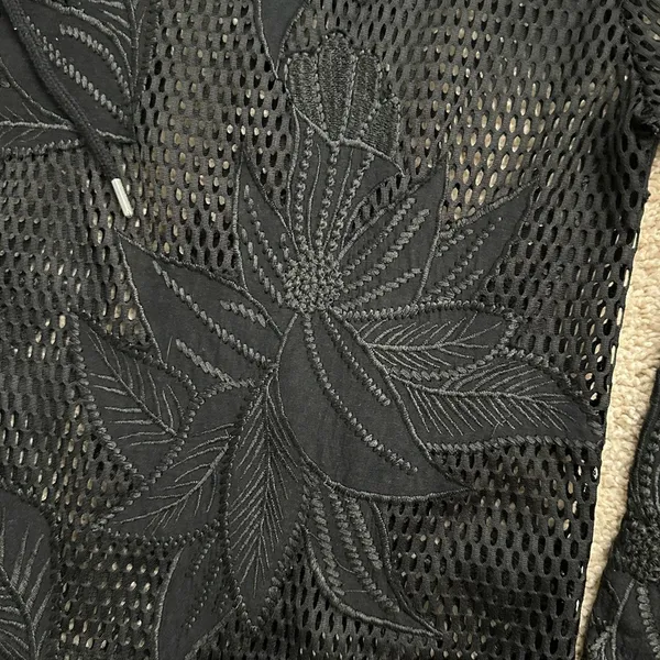 Women’s free people movement Black Mesh Floral Hoodie - Image 3