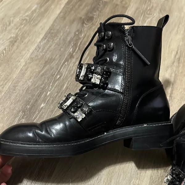 Zara Black Lace-Up Combat Boots with Crystal Straps - Image 5