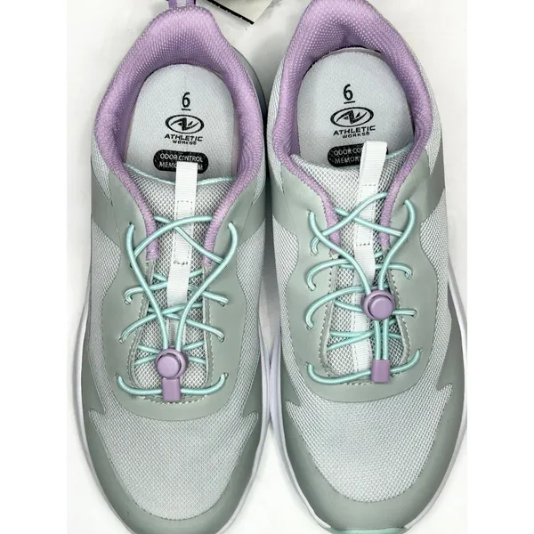 NWT Athletic Works Bungee Lace Jogger Sneakers Grey Purple Size 6 - Image 2