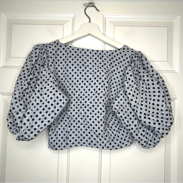 Free People Polka‎ Dot Crop Top Puff Sleeve Size 6 - Image 4