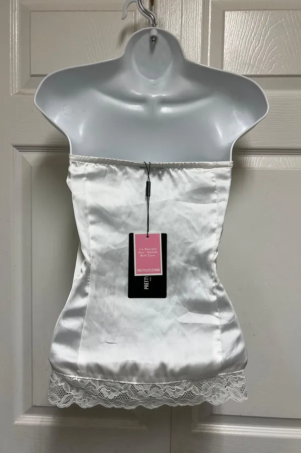 White Mesh Pearl Detailing Corset - Image 9