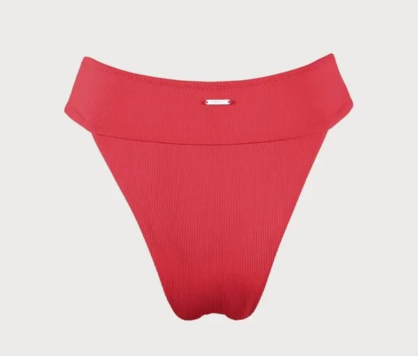 BERLOOK Red Ribbed High Cut Wide Waistband Bikini Bottom ONLY 07 - Image 7