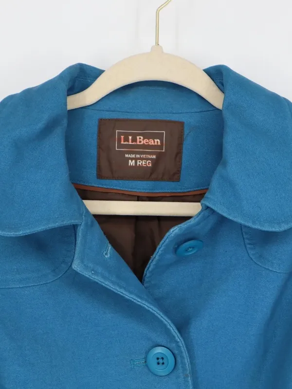 L.L.Bean Cumberland Jacket Women’s Mediim Regular Teal Blue Belted Cotton Trench - Image 4