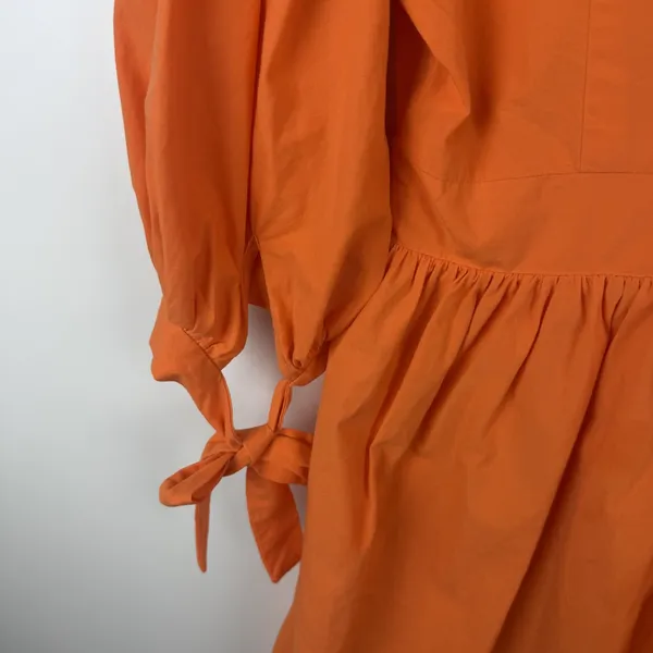 Showpo Zandra Mini Dress Size 8 Orange Puff Sleeve Cotton Poplin Vibrant Bright - Image 5